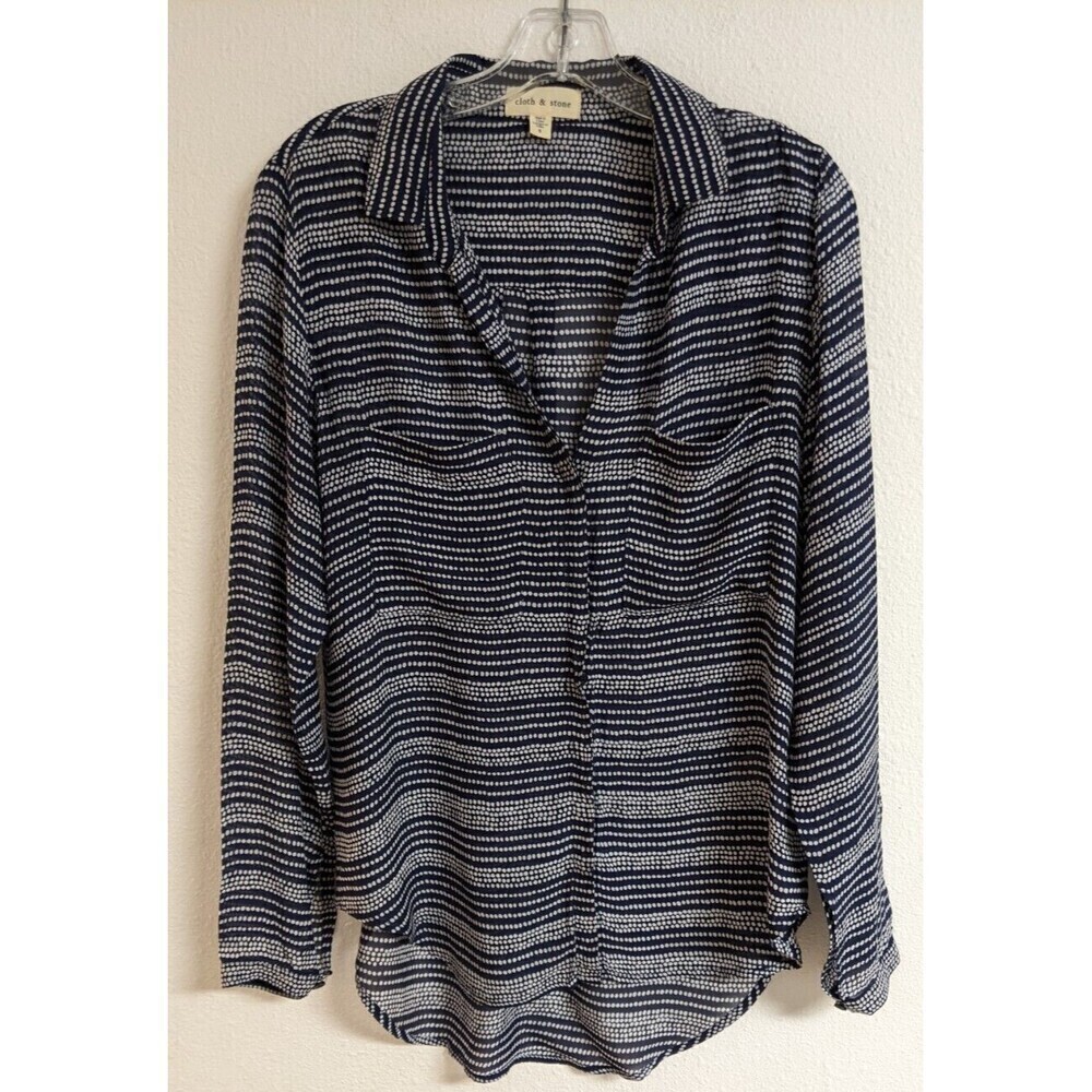 CLOTH & STONE Navy/White Dotted 100% Rayon Button-Up Long Sleeve Shirt Small
